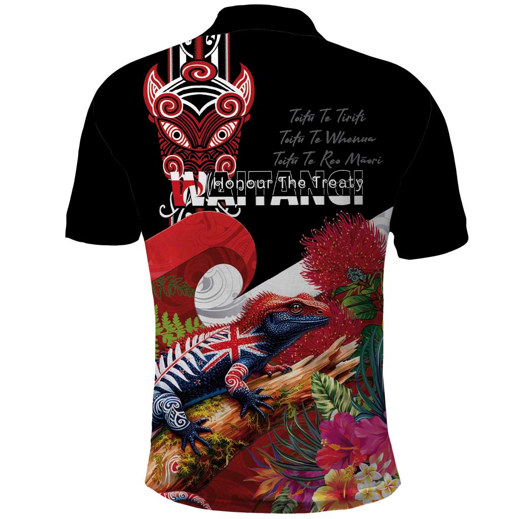 Aotearoa Toitu Te Tiriti Polo Shirt Waitangi-Honour The Treaty NZ Tuatara and Plants LT03 - Polynesian Pride