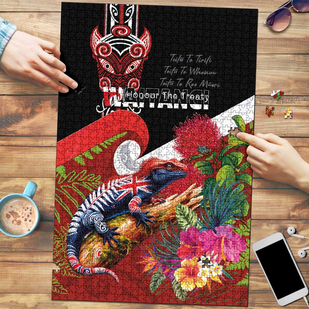 Aotearoa Toitu Te Tiriti Puzzle Waitangi-Honour The Treaty NZ Tuatara and Plants