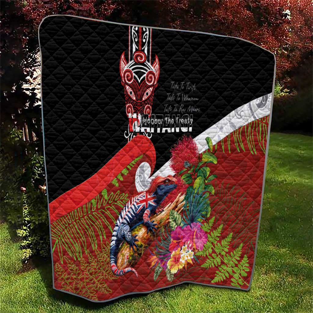 Aotearoa Toitu Te Tiriti Quilt Waitangi-Honour The Treaty NZ Tuatara and Plants LT03 - Polynesian Pride