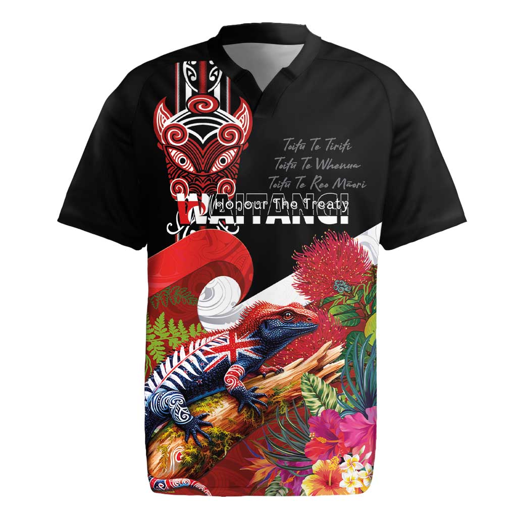 Aotearoa Toitu Te Tiriti Rugby Jersey Waitangi-Honour The Treaty NZ Tuatara and Plants LT03 Multicolor - Polynesian Pride