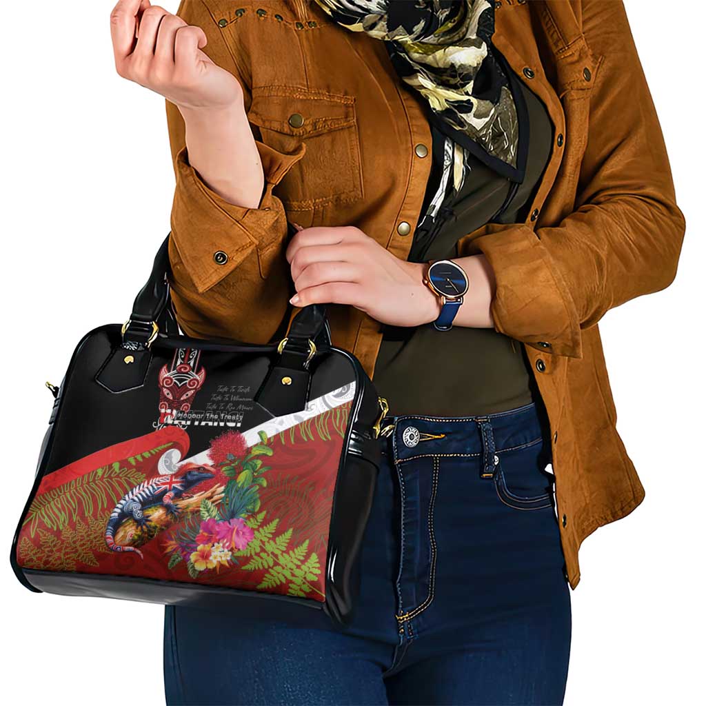 Aotearoa Toitu Te Tiriti Shoulder Handbag Waitangi-Honour The Treaty NZ Tuatara and Plants LT03 - Polynesian Pride
