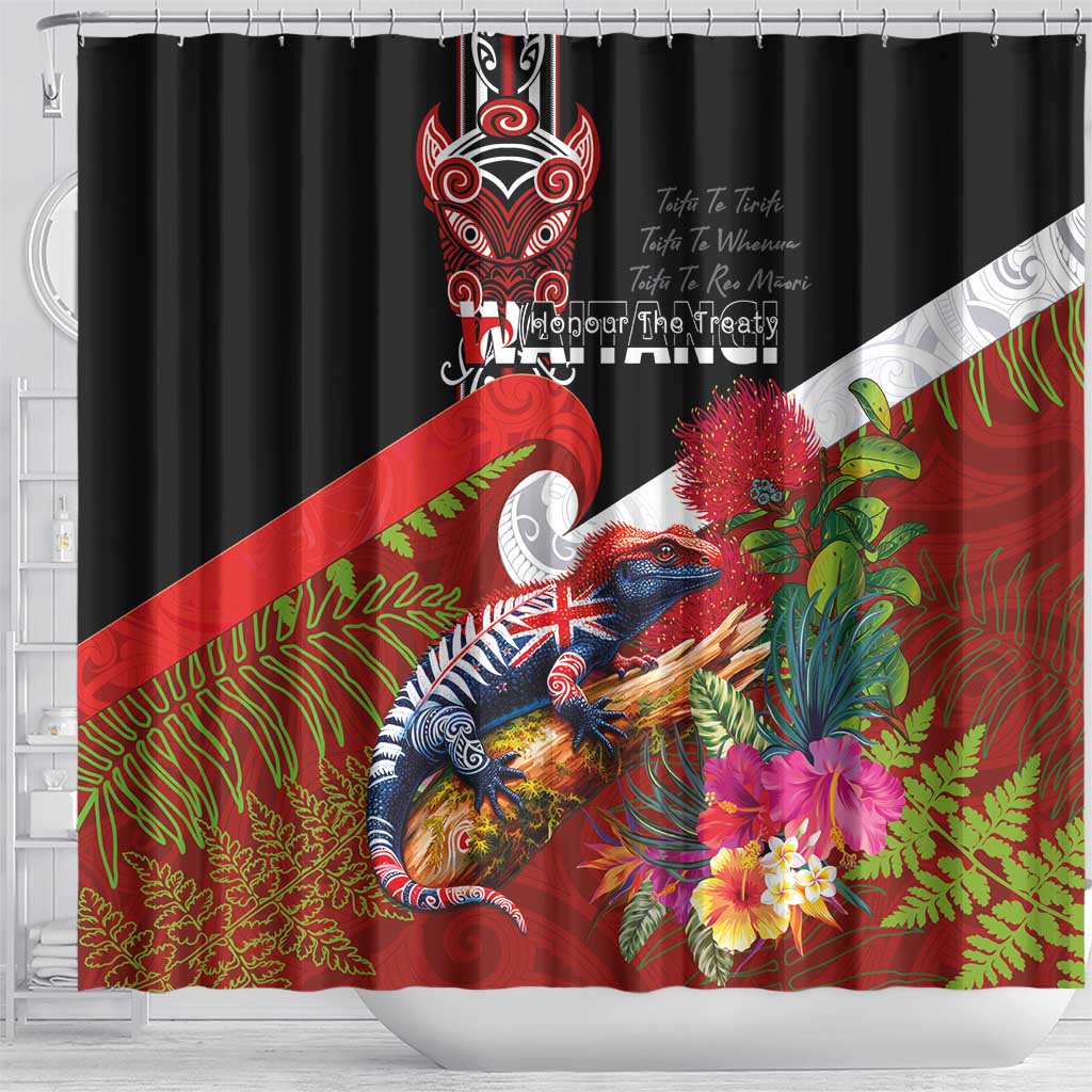 Aotearoa Toitu Te Tiriti Shower Curtain Waitangi-Honour The Treaty NZ Tuatara and Plants LT03 - Polynesian Pride