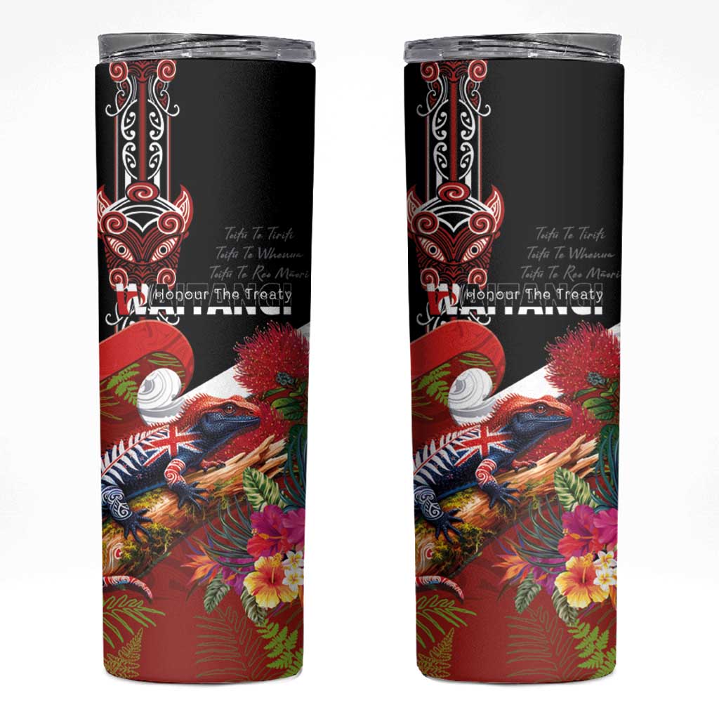Aotearoa Toitu Te Tiriti Skinny Tumbler Waitangi-Honour The Treaty NZ Tuatara and Plants LT03 Multicolor - Polynesian Pride