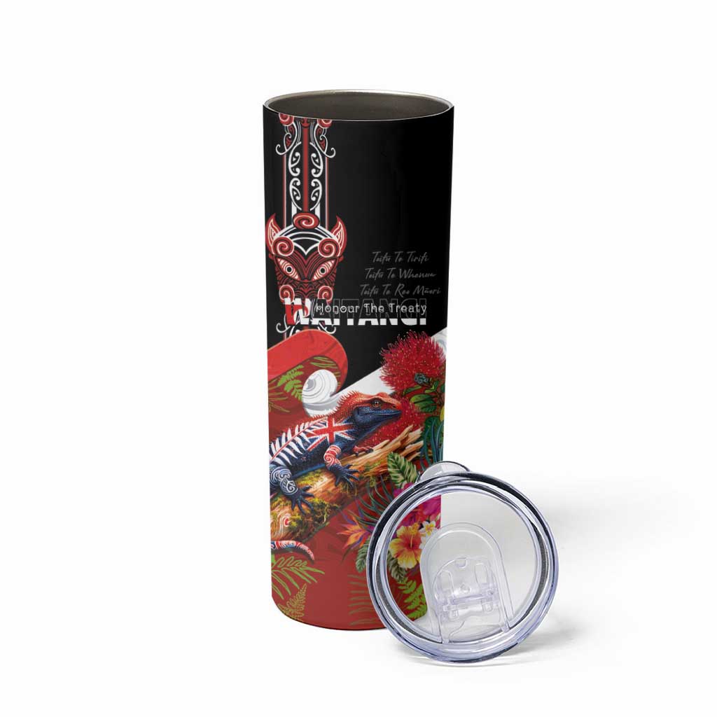 Aotearoa Toitu Te Tiriti Skinny Tumbler Waitangi-Honour The Treaty NZ Tuatara and Plants LT03 - Polynesian Pride