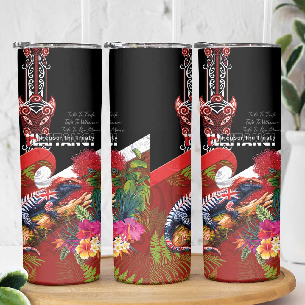 Aotearoa Toitu Te Tiriti Skinny Tumbler Waitangi-Honour The Treaty NZ Tuatara and Plants LT03 - Polynesian Pride