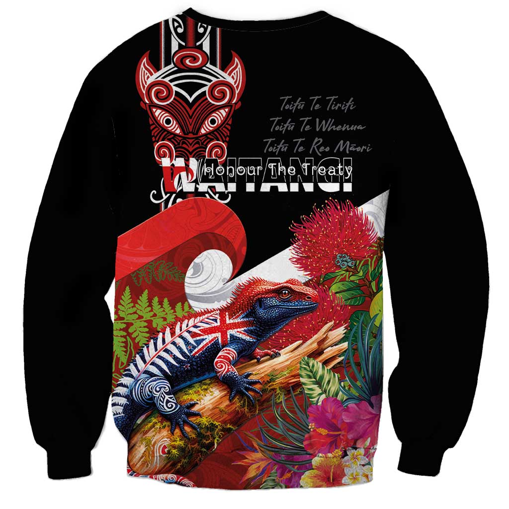 Aotearoa Toitu Te Tiriti Sweatshirt Waitangi-Honour The Treaty NZ Tuatara and Plants