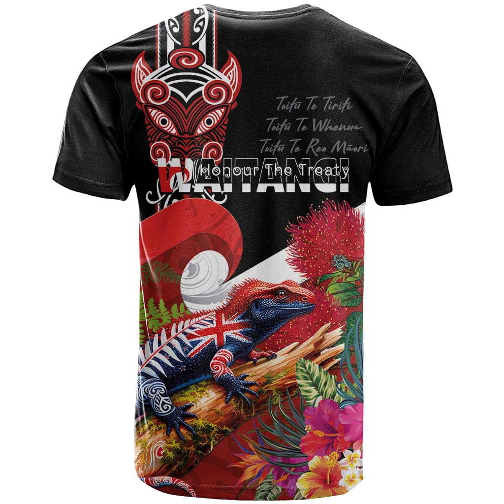 Aotearoa Toitu Te Tiriti T Shirt Waitangi-Honour The Treaty NZ Tuatara and Plants LT03 - Polynesian Pride
