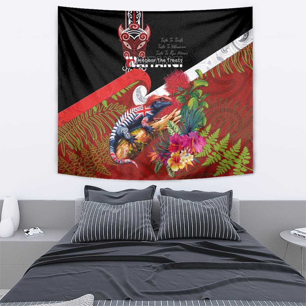 Aotearoa Toitu Te Tiriti Tapestry Waitangi-Honour The Treaty NZ Tuatara and Plants