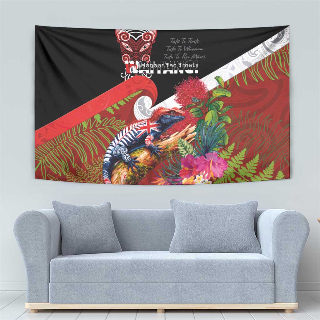 Aotearoa Toitu Te Tiriti Tapestry Waitangi-Honour The Treaty NZ Tuatara and Plants