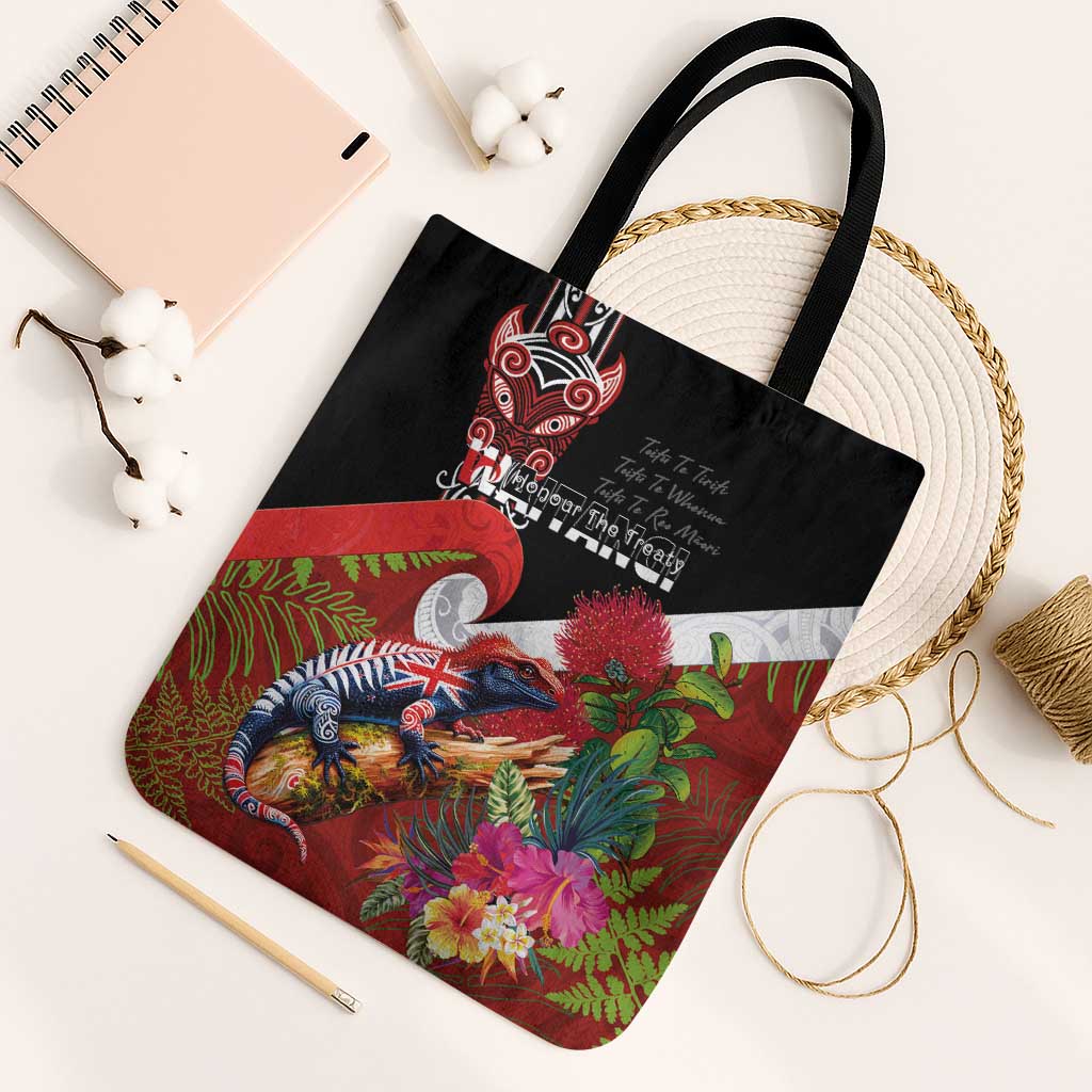 Aotearoa Toitu Te Tiriti Tote Bag Waitangi-Honour The Treaty NZ Tuatara and Plants