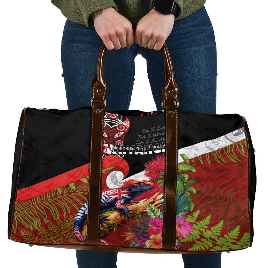 Aotearoa Toitu Te Tiriti Travel Bag Waitangi-Honour The Treaty NZ Tuatara and Plants LT03 Multicolor - Polynesian Pride
