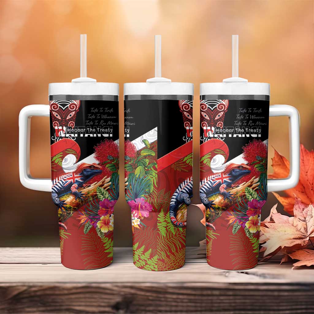 Aotearoa Toitu Te Tiriti Tumbler With Handle Waitangi-Honour The Treaty NZ Tuatara and Plants LT03 - Polynesian Pride