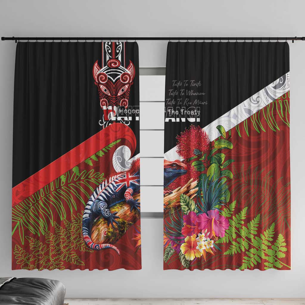 Aotearoa Toitu Te Tiriti Window Curtain Waitangi-Honour The Treaty NZ Tuatara and Plants