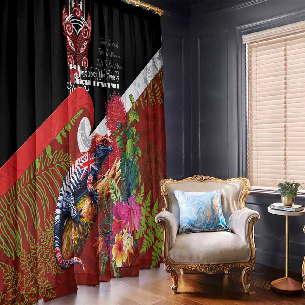 Aotearoa Toitu Te Tiriti Window Curtain Waitangi-Honour The Treaty NZ Tuatara and Plants LT03 - Polynesian Pride