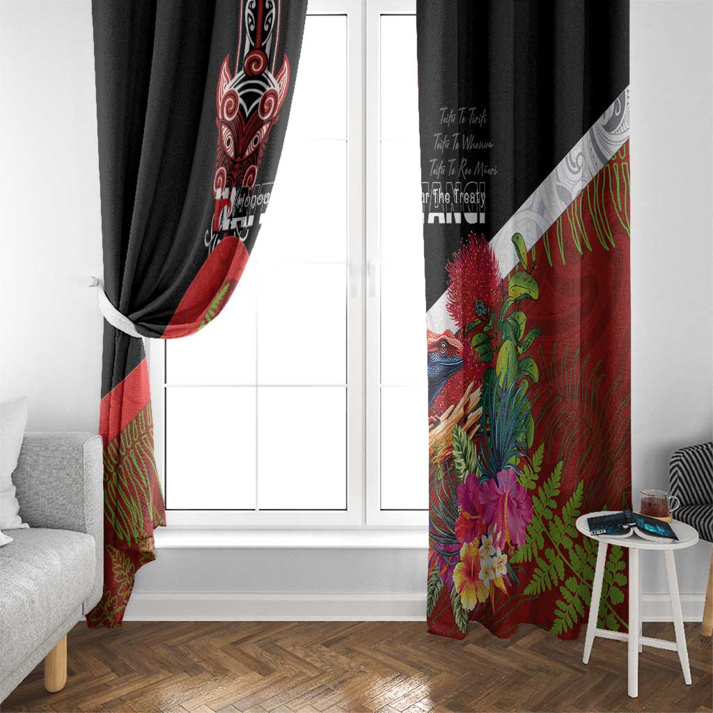 Aotearoa Toitu Te Tiriti Window Curtain Waitangi-Honour The Treaty NZ Tuatara and Plants LT03 - Polynesian Pride