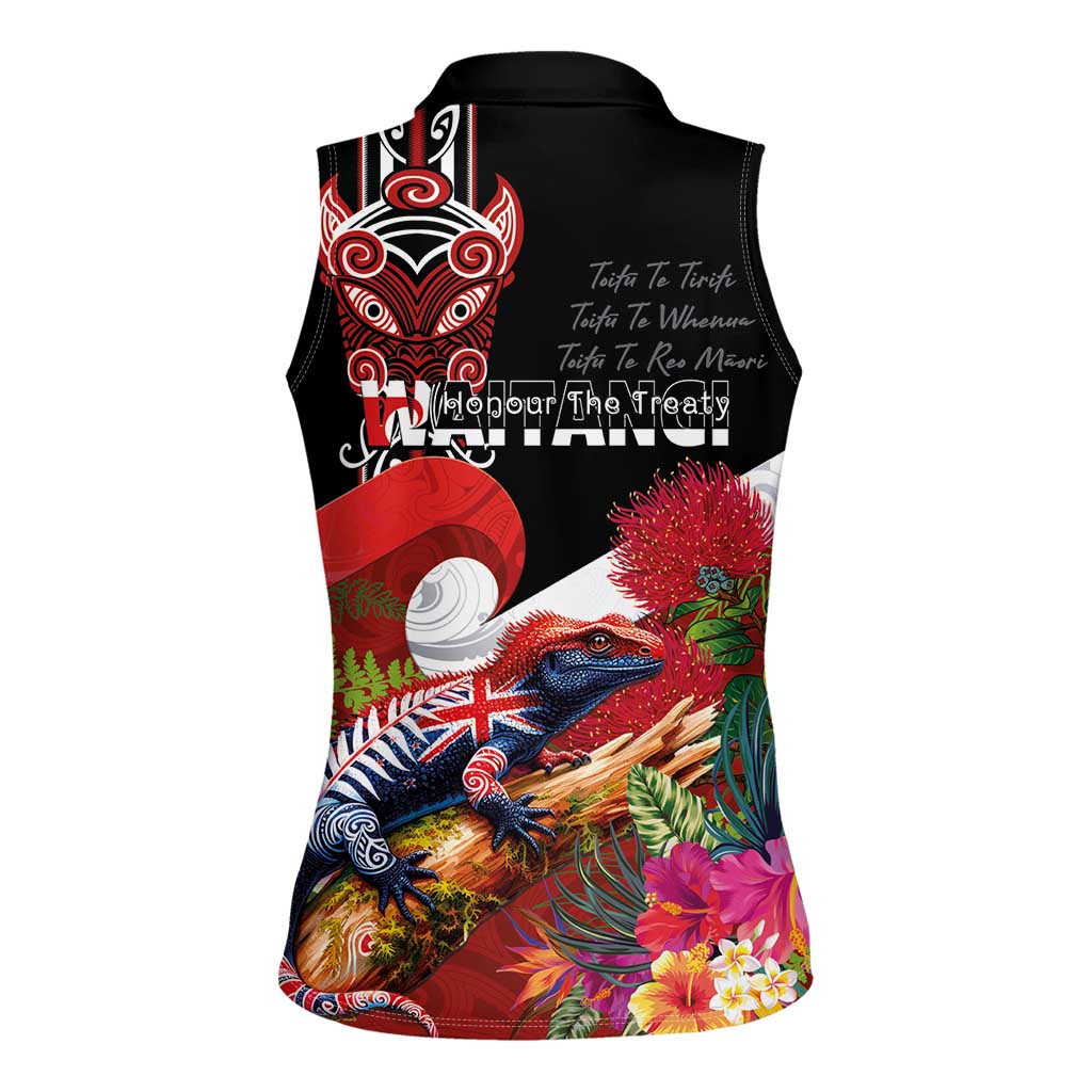 Aotearoa Toitu Te Tiriti Women Sleeveless Polo Shirt Waitangi-Honour The Treaty NZ Tuatara and Plants LT03 - Polynesian Pride