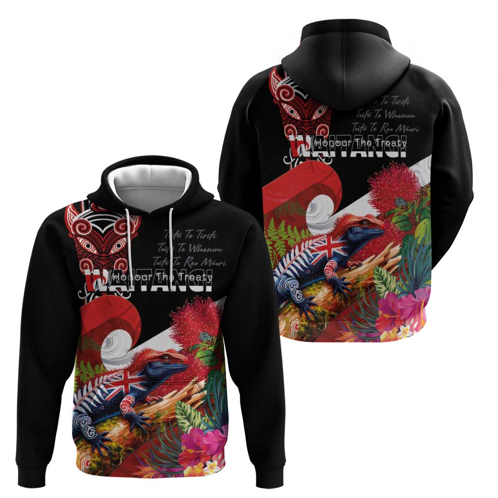 Aotearoa Toitu Te Tiriti Zip Hoodie Waitangi-Honour The Treaty NZ Tuatara and Plants LT03 - Polynesian Pride