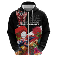 Aotearoa Toitu Te Tiriti Zip Hoodie Waitangi-Honour The Treaty NZ Tuatara and Plants LT03 - Polynesian Pride