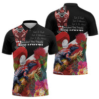 Aotearoa Toitu Te Tiriti Zipper Polo Shirt Waitangi-Honour The Treaty NZ Tuatara and Plants LT03 - Polynesian Pride