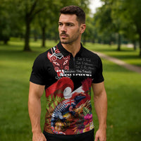 Aotearoa Toitu Te Tiriti Zipper Polo Shirt Waitangi-Honour The Treaty NZ Tuatara and Plants LT03 - Polynesian Pride