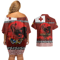 Tonga ANZAC Day Couples Matching Off Shoulder Short Dress and Hawaiian Shirt Gallipoli Lest We Forget Ngatu Art Tribal LT03 - Polynesian Pride