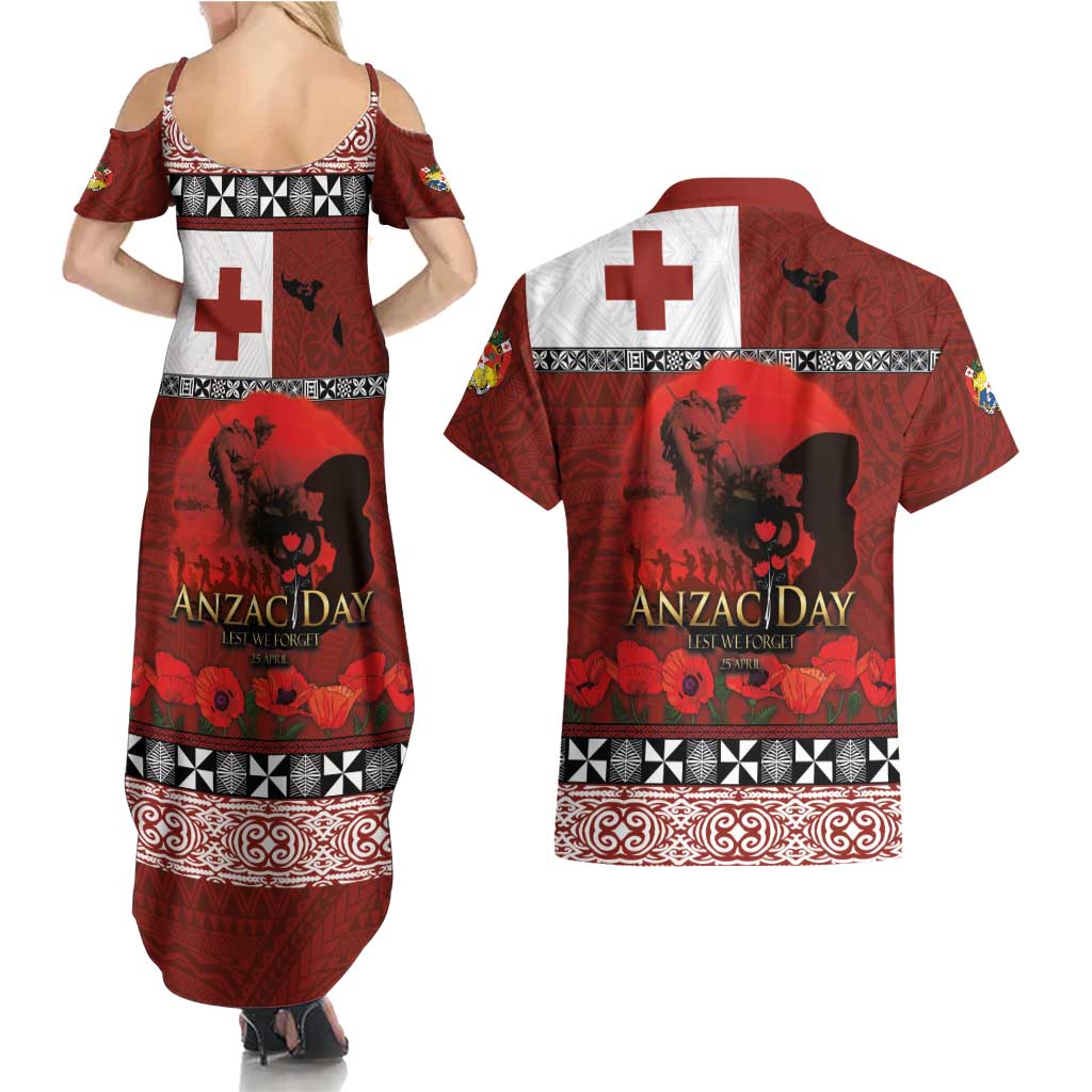 Tonga ANZAC Day Couples Matching Summer Maxi Dress and Hawaiian Shirt Gallipoli Lest We Forget Ngatu Art Tribal LT03 - Polynesian Pride
