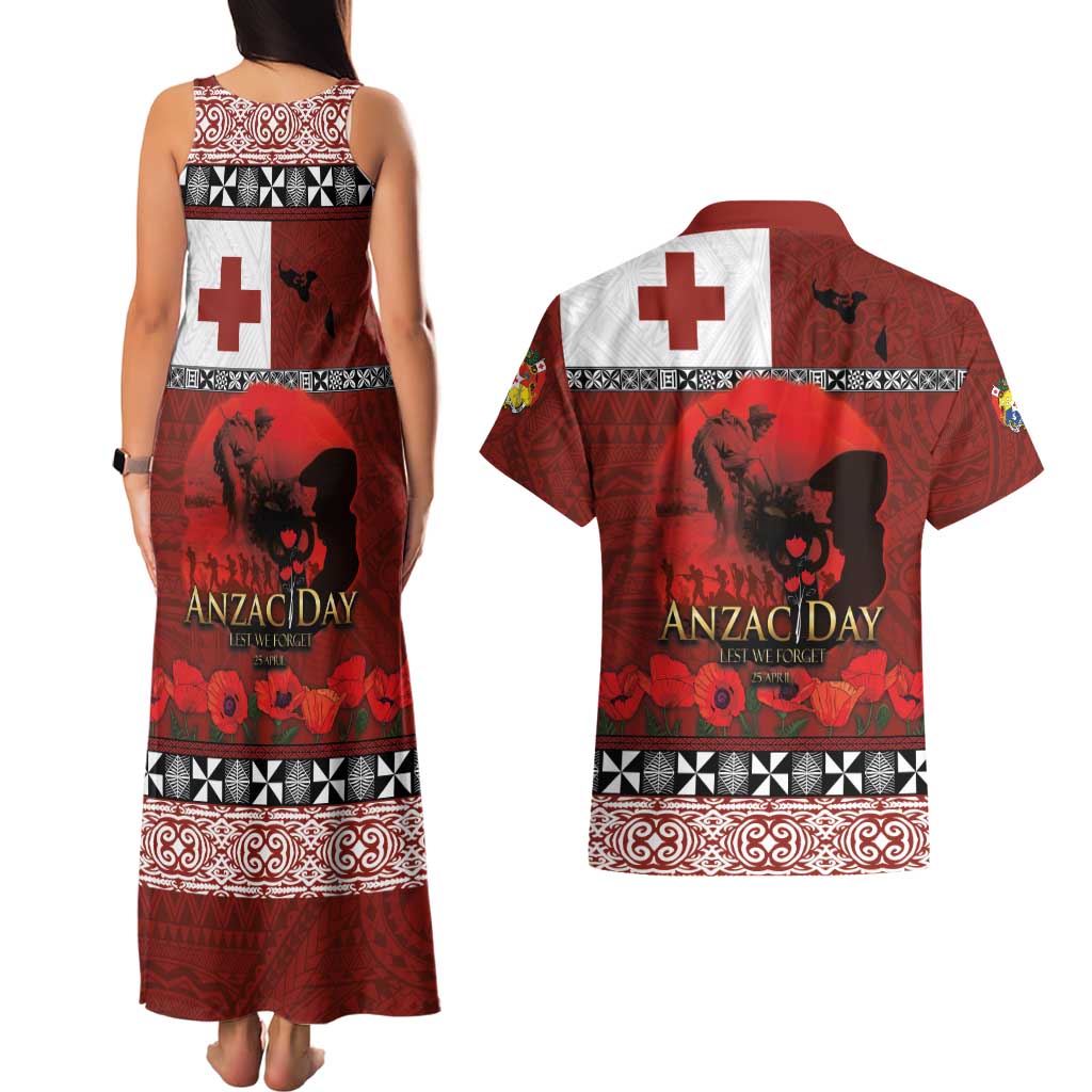 Tonga ANZAC Day Couples Matching Tank Maxi Dress and Hawaiian Shirt Gallipoli Lest We Forget Ngatu Art Tribal LT03 - Polynesian Pride