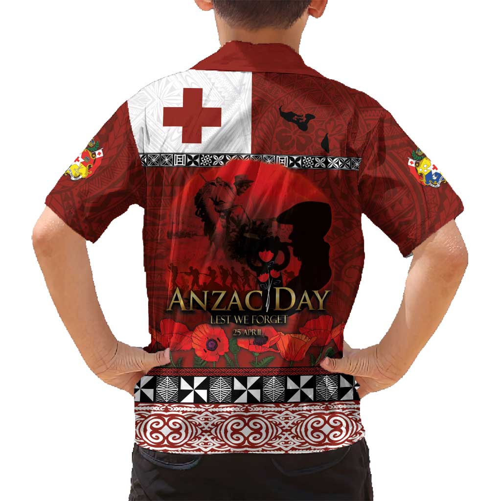 Tonga ANZAC Day Family Matching Long Sleeve Bodycon Dress and Hawaiian Shirt Gallipoli Lest We Forget Ngatu Art Tribal LT03 - Polynesian Pride