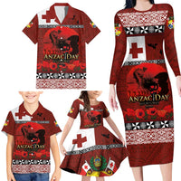 Tonga ANZAC Day Family Matching Long Sleeve Bodycon Dress and Hawaiian Shirt Gallipoli Lest We Forget Ngatu Art Tribal LT03 - Polynesian Pride