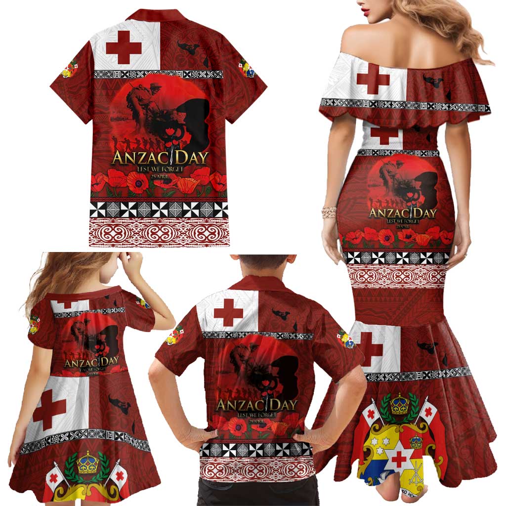 Tonga ANZAC Day Family Matching Mermaid Dress and Hawaiian Shirt Gallipoli Lest We Forget Ngatu Art Tribal LT03 - Polynesian Pride