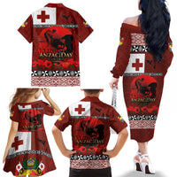 Tonga ANZAC Day Family Matching Off The Shoulder Long Sleeve Dress and Hawaiian Shirt Gallipoli Lest We Forget Ngatu Art Tribal LT03 - Polynesian Pride