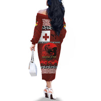 Tonga ANZAC Day Family Matching Off The Shoulder Long Sleeve Dress and Hawaiian Shirt Gallipoli Lest We Forget Ngatu Art Tribal LT03 - Polynesian Pride