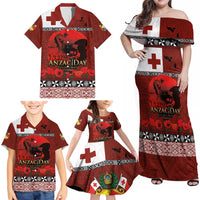 Tonga ANZAC Day Family Matching Off Shoulder Maxi Dress and Hawaiian Shirt Gallipoli Lest We Forget Ngatu Art Tribal LT03 - Polynesian Pride