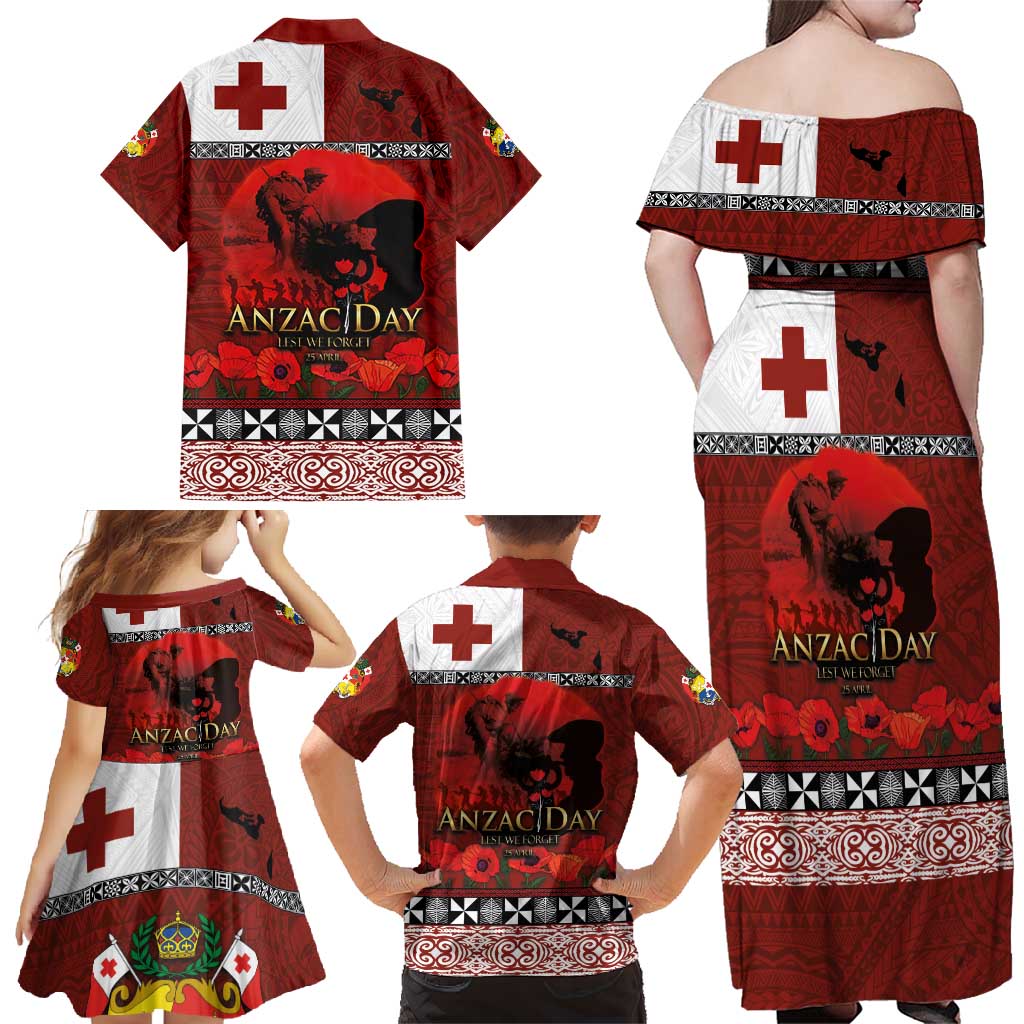 Tonga ANZAC Day Family Matching Off Shoulder Maxi Dress and Hawaiian Shirt Gallipoli Lest We Forget Ngatu Art Tribal LT03 - Polynesian Pride