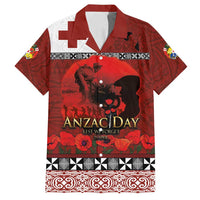 Tonga ANZAC Day Family Matching Off Shoulder Maxi Dress and Hawaiian Shirt Gallipoli Lest We Forget Ngatu Art Tribal LT03 Dad's Shirt - Short Sleeve Red - Polynesian Pride