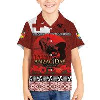 Tonga ANZAC Day Family Matching Off Shoulder Short Dress and Hawaiian Shirt Gallipoli Lest We Forget Ngatu Art Tribal LT03 Son's Shirt Red - Polynesian Pride