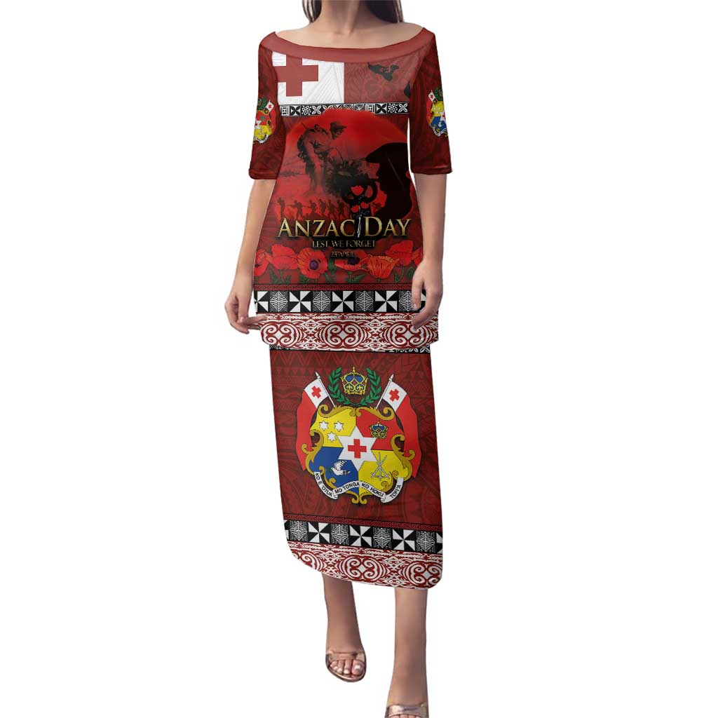 Tonga ANZAC Day Family Matching Puletasi and Hawaiian Shirt Gallipoli Lest We Forget Ngatu Art Tribal LT03 Mom's Dress Red - Polynesian Pride