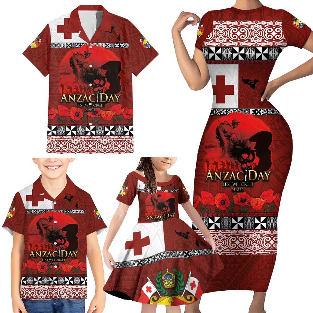 Tonga ANZAC Day Family Matching Short Sleeve Bodycon Dress and Hawaiian Shirt Gallipoli Lest We Forget Ngatu Art Tribal LT03 - Polynesian Pride