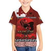 Tonga ANZAC Day Family Matching Short Sleeve Bodycon Dress and Hawaiian Shirt Gallipoli Lest We Forget Ngatu Art Tribal LT03 Son's Shirt Red - Polynesian Pride