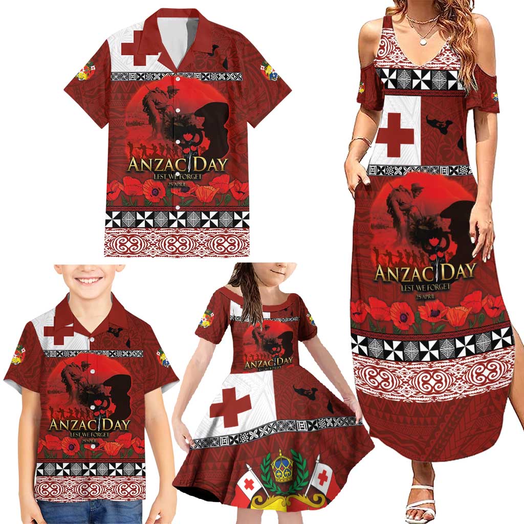 Tonga ANZAC Day Family Matching Summer Maxi Dress and Hawaiian Shirt Gallipoli Lest We Forget Ngatu Art Tribal LT03 - Polynesian Pride