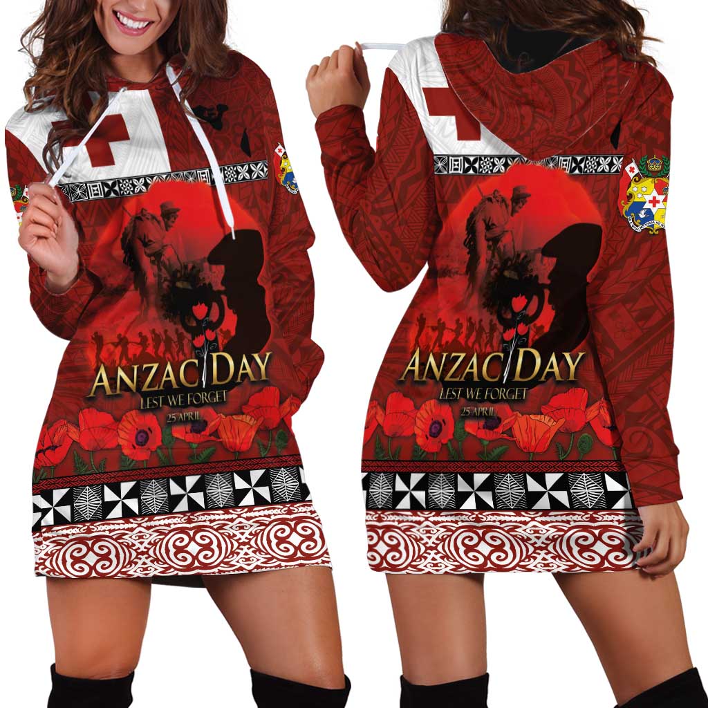 Tonga ANZAC Day Hoodie Dress Gallipoli Lest We Forget Ngatu Art Tribal LT03 - Polynesian Pride