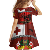 Tonga ANZAC Day Kid Short Sleeve Dress Gallipoli Lest We Forget Ngatu Art Tribal