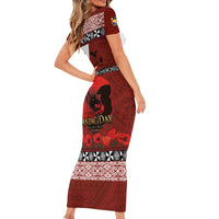 Tonga ANZAC Day Short Sleeve Bodycon Dress Gallipoli Lest We Forget Ngatu Art Tribal LT03 - Polynesian Pride