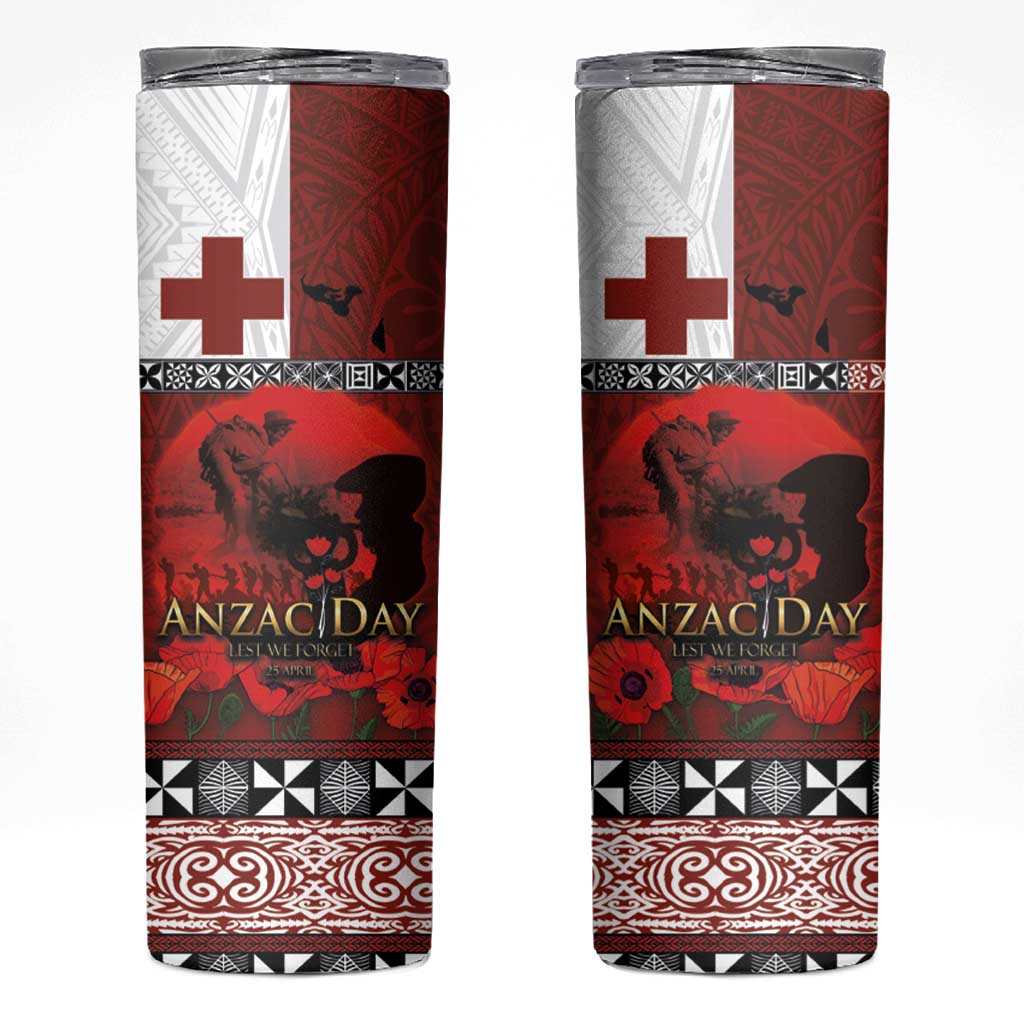 Tonga ANZAC Day Skinny Tumbler Gallipoli Lest We Forget-Ngatu Art Tribal LT03 Red - Polynesian Pride