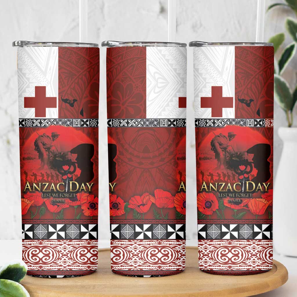 Tonga ANZAC Day Skinny Tumbler Gallipoli Lest We Forget-Ngatu Art Tribal LT03 - Polynesian Pride