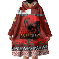 Tonga ANZAC Day Wearable Blanket Hoodie Gallipoli Lest We Forget Ngatu Art Tribal LT03 - Polynesian Pride