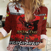 Tonga ANZAC Day Women Casual Shirt Gallipoli Lest We Forget Ngatu Art Tribal LT03 Female Red - Polynesian Pride