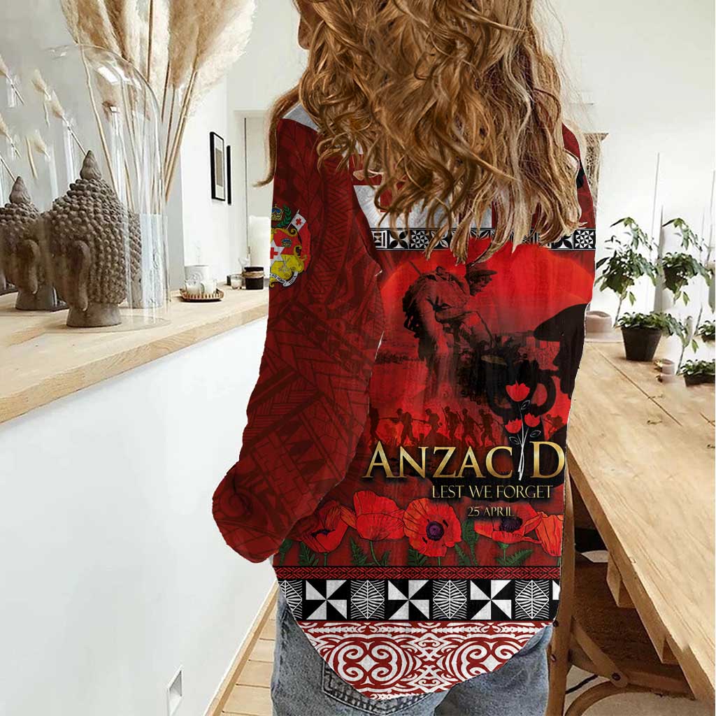 Tonga ANZAC Day Women Casual Shirt Gallipoli Lest We Forget Ngatu Art Tribal LT03 - Polynesian Pride