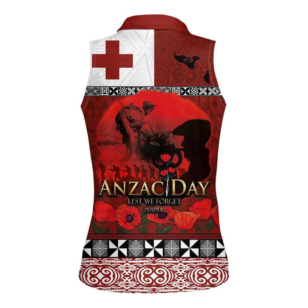 Tonga ANZAC Day Women Sleeveless Polo Shirt Gallipoli Lest We Forget Ngatu Art Tribal LT03 - Polynesian Pride