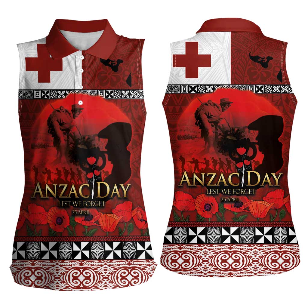Tonga ANZAC Day Women Sleeveless Polo Shirt Gallipoli Lest We Forget Ngatu Art Tribal LT03 - Polynesian Pride